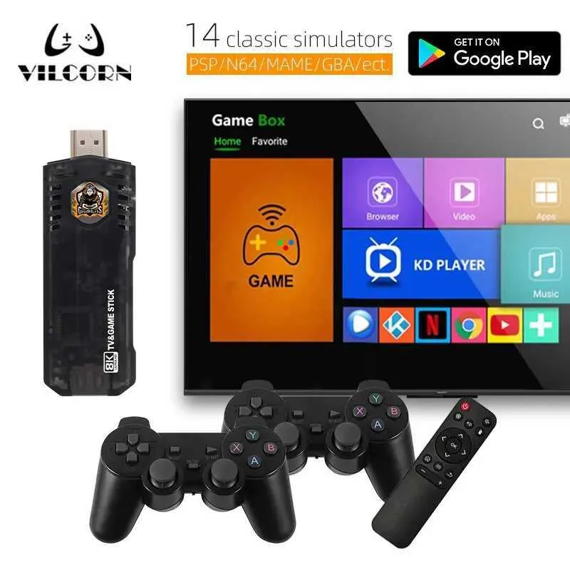 4K Retro Game Stick Android TV Box: VILCORN TG8 Play PS1, PSP