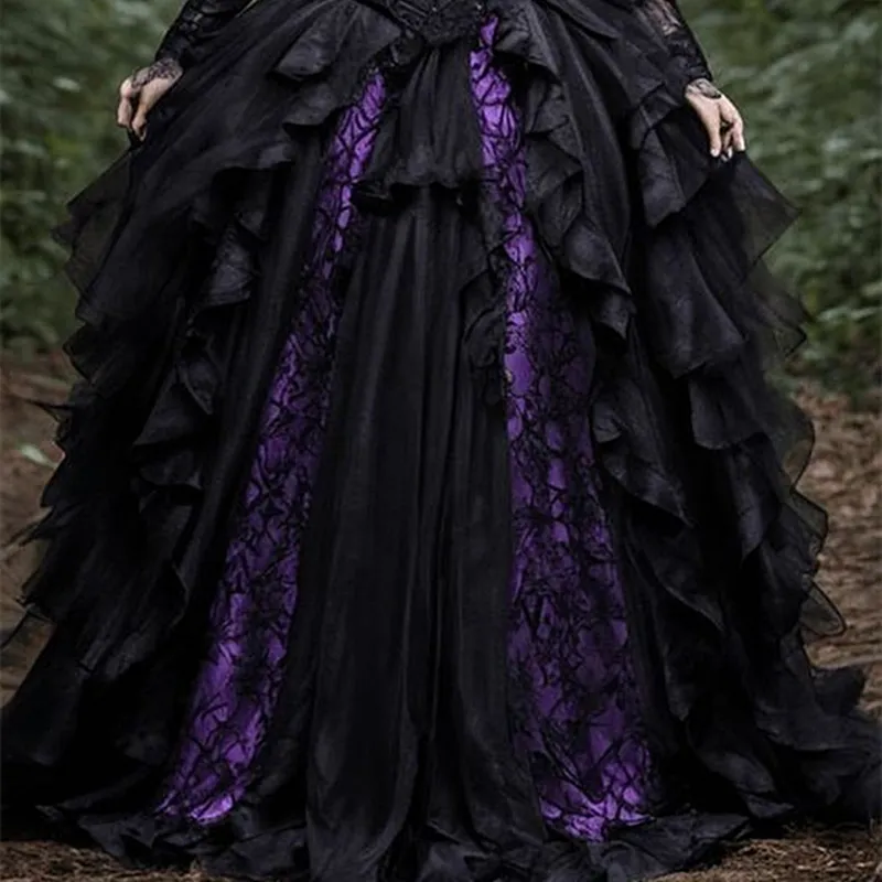 Robe Victorienne Steampunk 2 Pièces Pour Femme - Style Gothique Médiéval - Épaules Dénudées - Jupe Asymétrique - Corset Avec Dentelle