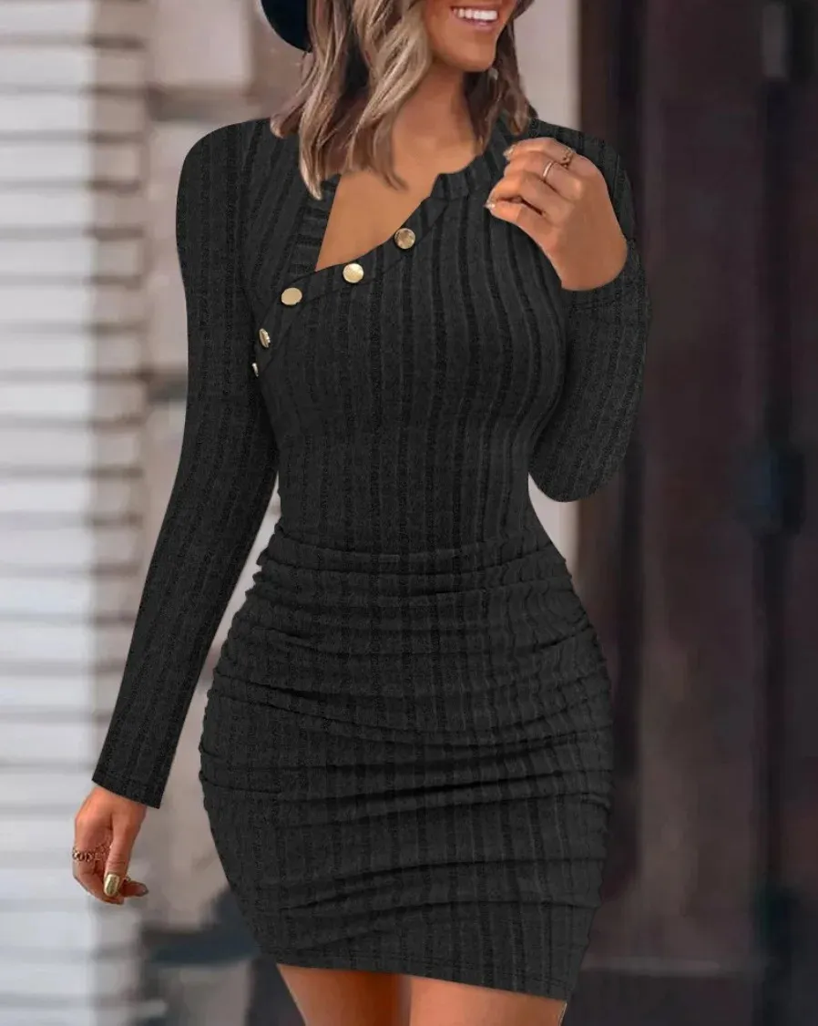 Knitted Bodycon Mini Dress with Diagonal Collar and Pullover Closure for  Women Black from Dhgate Urban Sexy Dresses - price 54.81