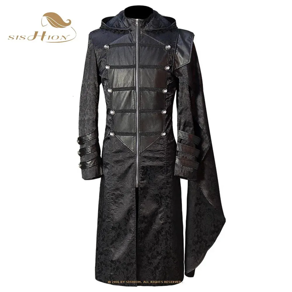 Gothic Boys Long Trench Coat Mens Black Trench Coat With Hood