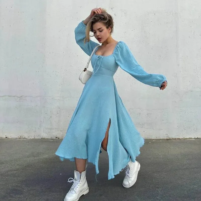 Elegant 100% Cotton Square Neck Floor-Length Chiffon Dress for Women Autumn  Streetwear from Dhgate Urban Sexy Dresses - price 64.36