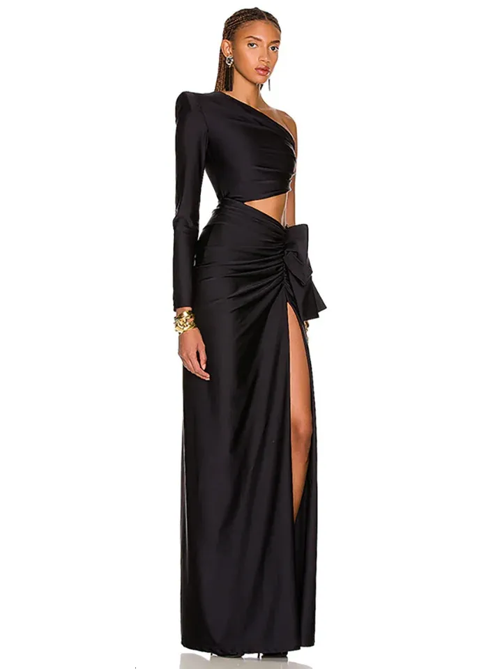 black one shoulder long sleeve maxi dress PLEATED TRENCH COAT  Ellen Tracy