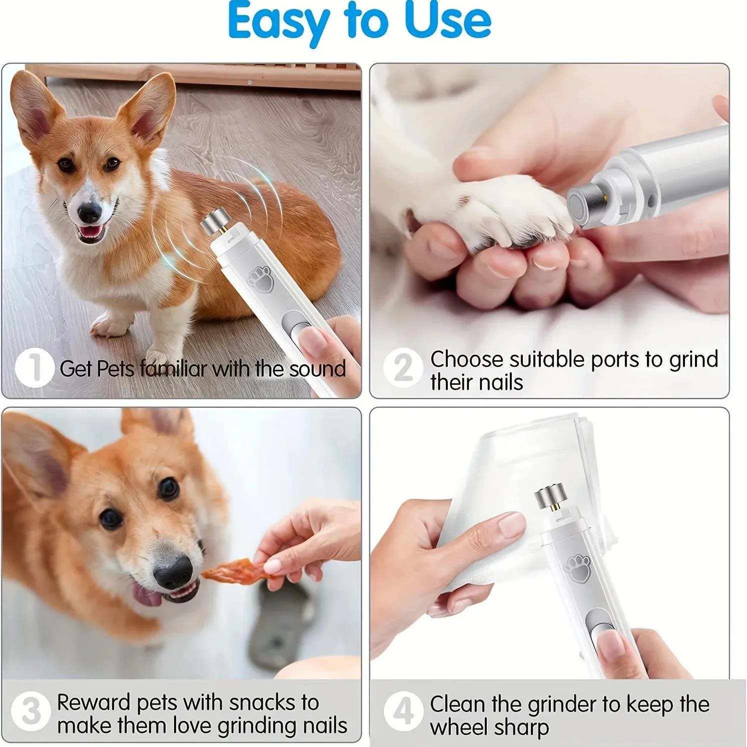 Painless USB Charging Dog Nail Grinders Quiet Electric Bamboo Pet Nail Clippers for Dogs Cats Violet