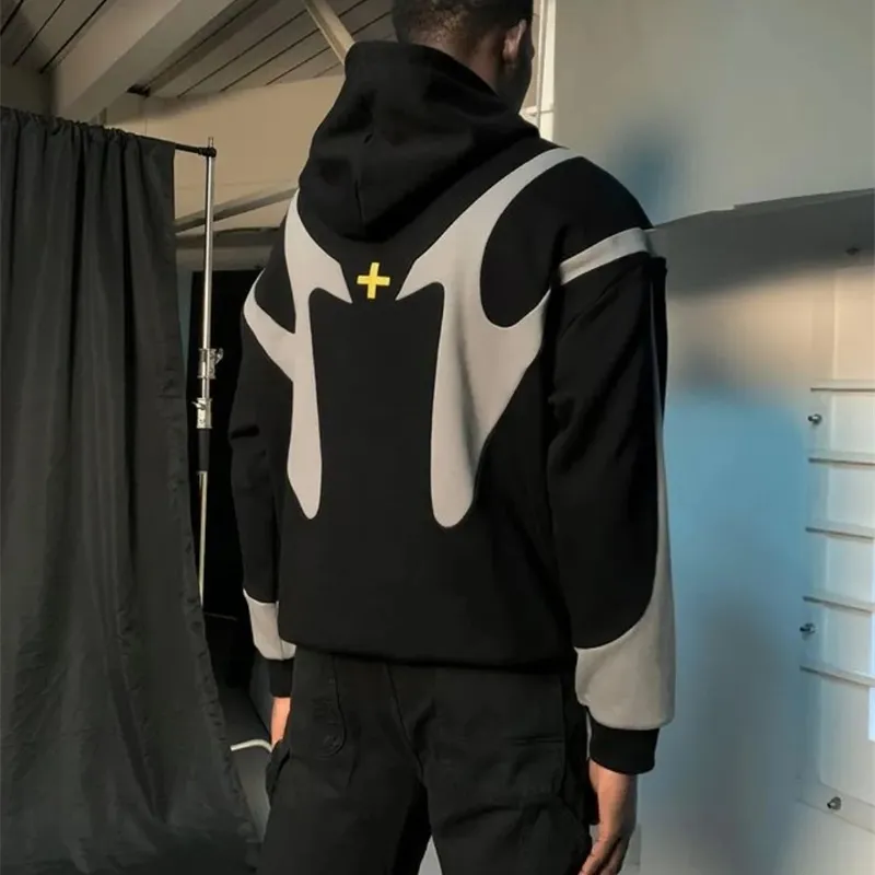 Y2K Retro Patchwork Zipper comfort hoodie for Men - Super