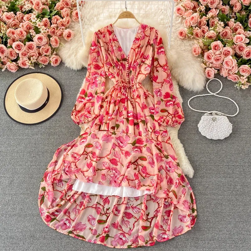 ＊韓国＊［VINVLE］Daisy V-neck Chiffon Check Long One-piece 1a6631f0-12c6-4f07-b65b-