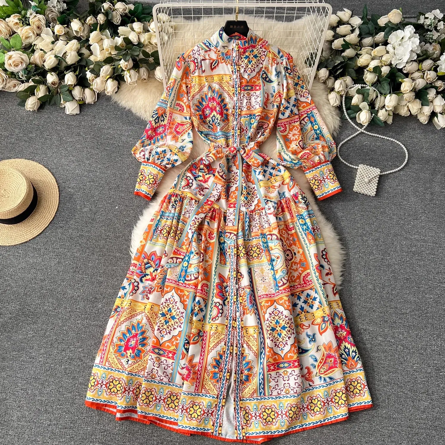 Black Long Sleeve Chiffon Maxi Dress Floor-Length Pullover Waist Tie Lace  Up Colorblock Print from Dhgate Basic & Casual Dresses - price 61.61