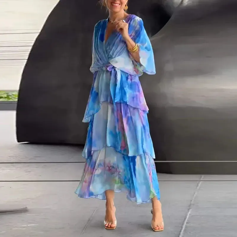 chinese dress ladies Boho Maxi Dress Navy Blue Floral 