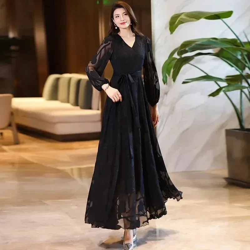 green emerald velvet dress Long V-Neck Pleated Chiffon Dress by Elizabeth KGL2609