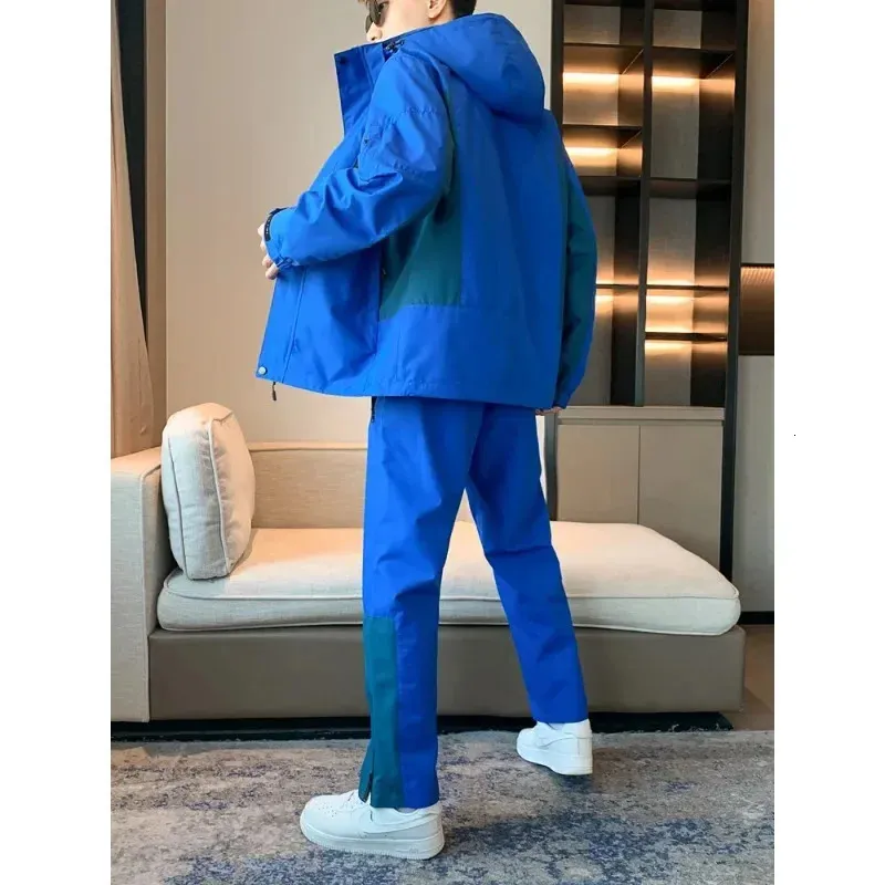 Mens Tracksuit Windproof Waterproof Hooded Jacket & Pants Set