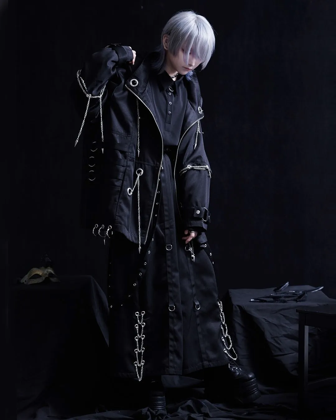 Mens Casual Cotton Streetwear Jacket Loose Fit Metal Rivet Chain