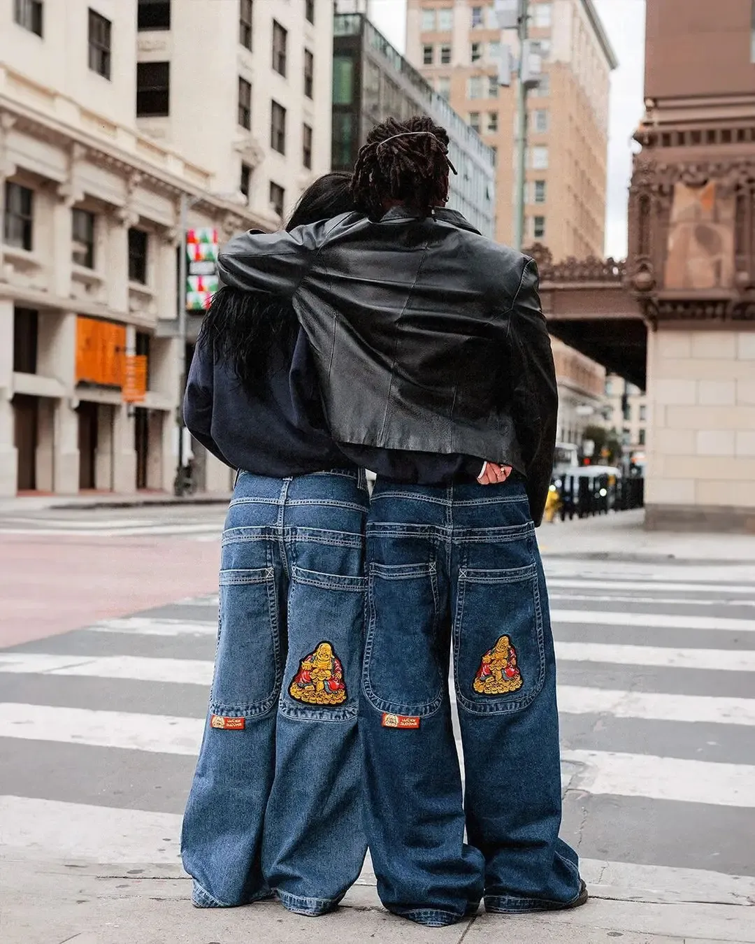 Y2K Harajuku Wide Leg Jeans - Embroidered Graphic Denim