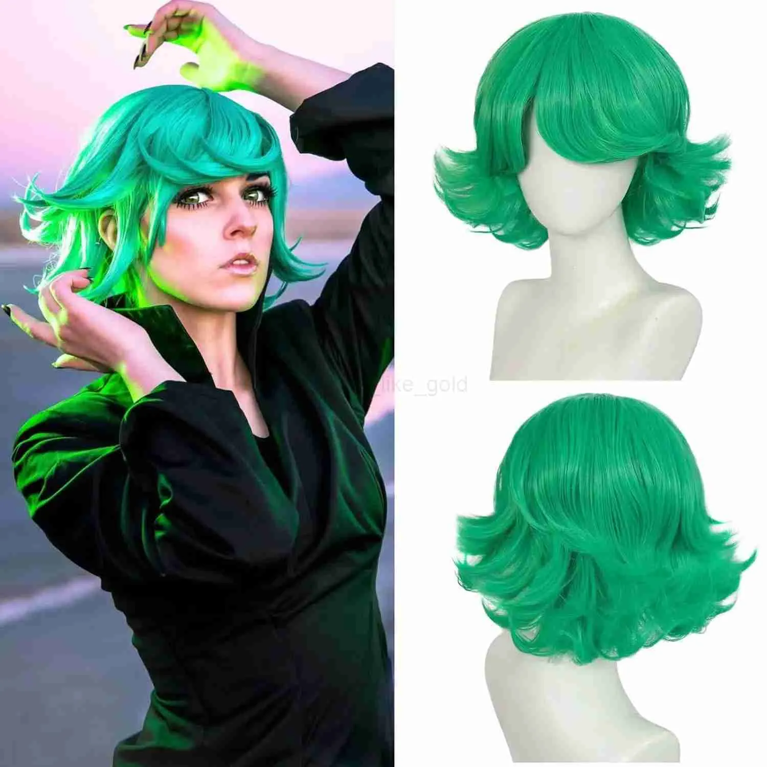 Short Green Cosplay Wig Green Synthetic Wig, Short Fluffy Bob