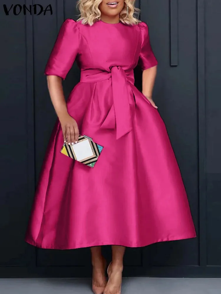 Save Big on Bulk Plus Size Dressing Robe Plus Size Long Robe Satin Midi  Dress: Elegant Women's Summer Short Sleeve Dress With Belt Lightweight For  - Main Image