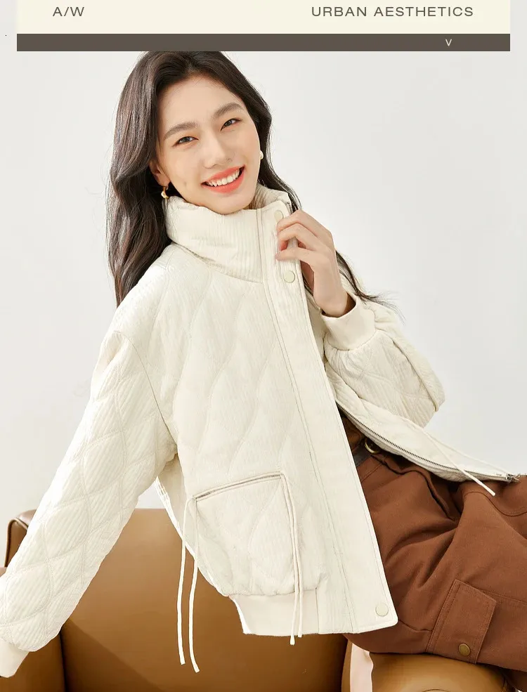 Vimly Cropped Argyle Quilted Jacket For Women 2023 Casual Straight