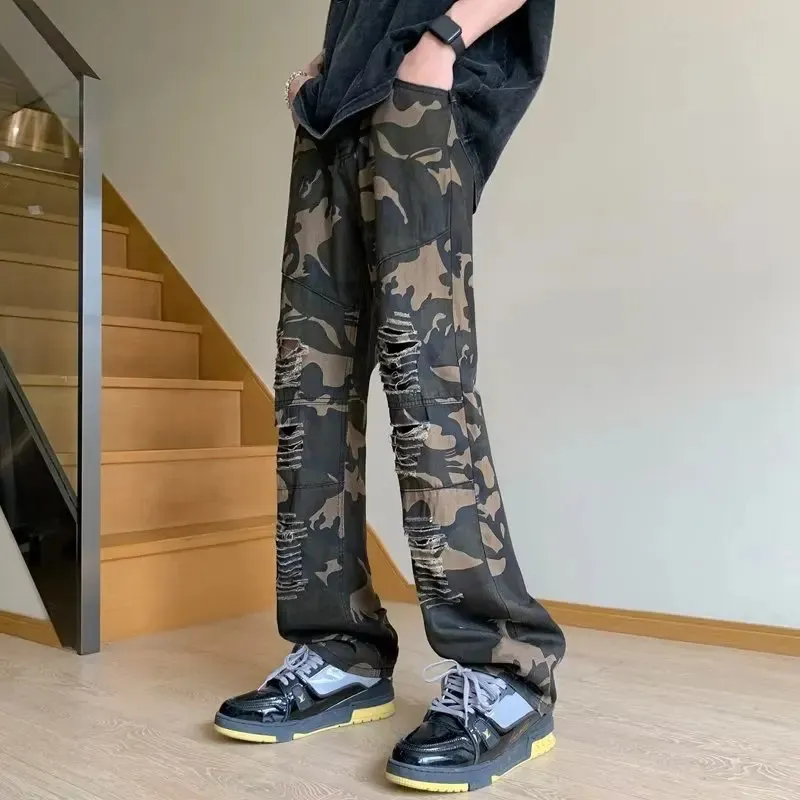 【HI FI FNK】Mack Camo Cargo Denim 2023 Y2K Men's Camouflage Cargo cargo pants with Wide