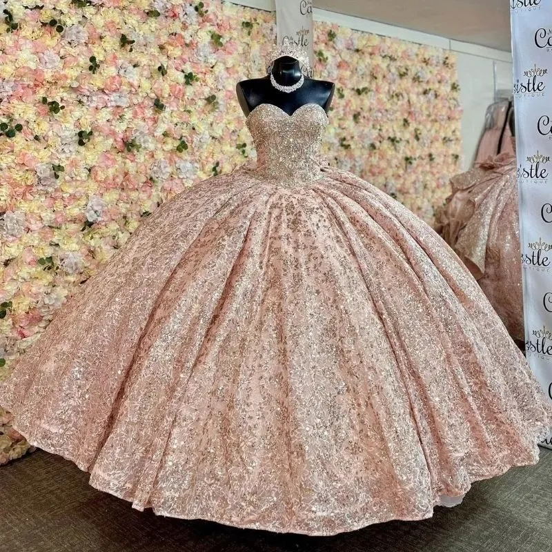 Sparkling Rose Gold Quinceanera Dress: Sweetheart Ball Gown, Applique  Beads, Perfect Sweet 16 Birthday Party Vestido