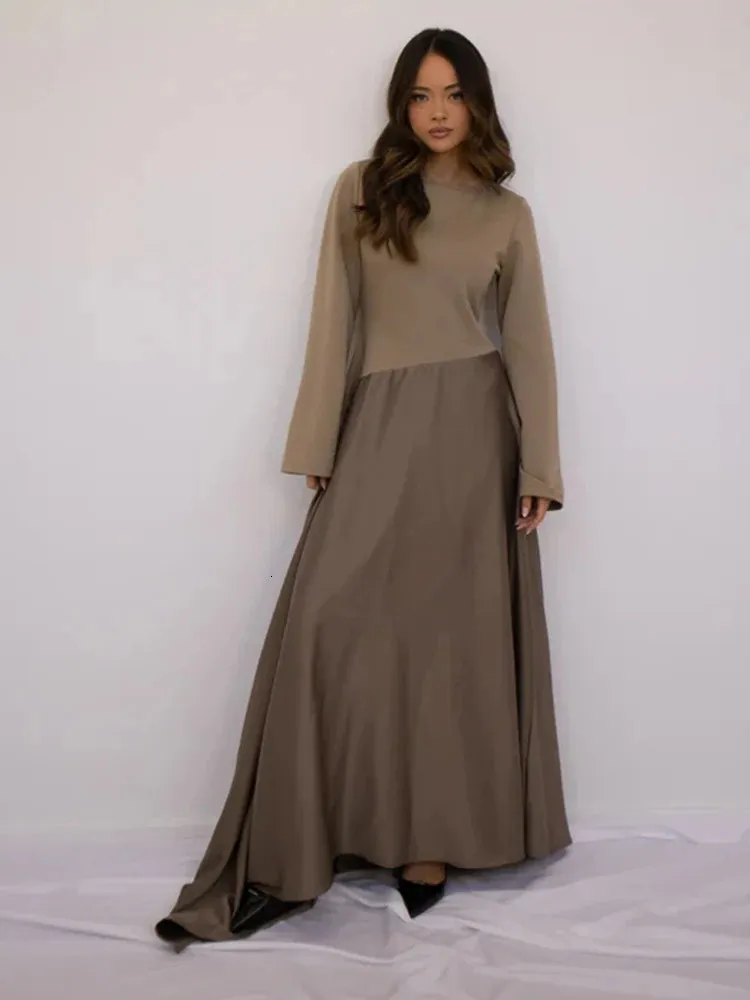 Loose Contrast Color Patchwork Chiffon Maxi Dress Women Floor-Length Short  Sleeve Autumn Dress from Dhgate Basic & Casual Dresses - price 76.14