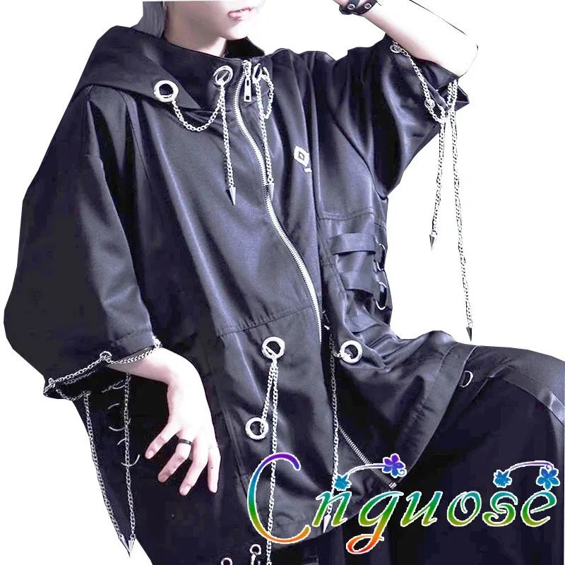Y2K Streetwear Jacket: Japanese Inspired Punk Top with Metal