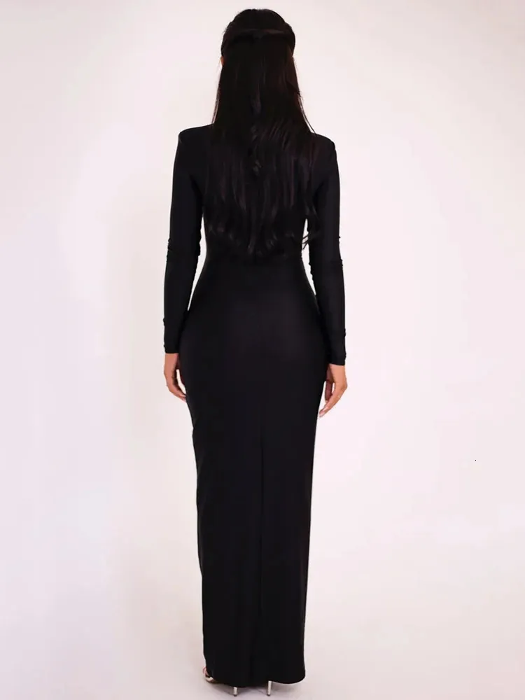 white christmas dresses Black Ribbed Twist Cutout Long Sleeve Dress main image 1