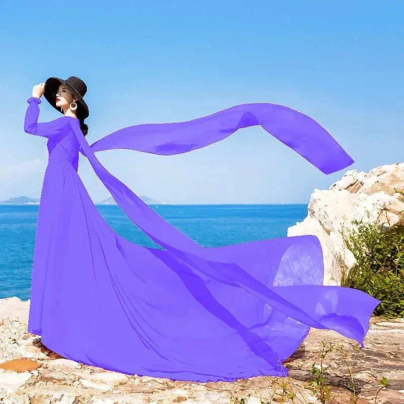V Neck Vintage Big Red Chiffon Dress Trail Long Sleeves Flowing Large Swing  Beach Holiday Dress Travel Shooting Long Dress 240808 From Charm_clothes,  $40.94 | DHgate.Com
