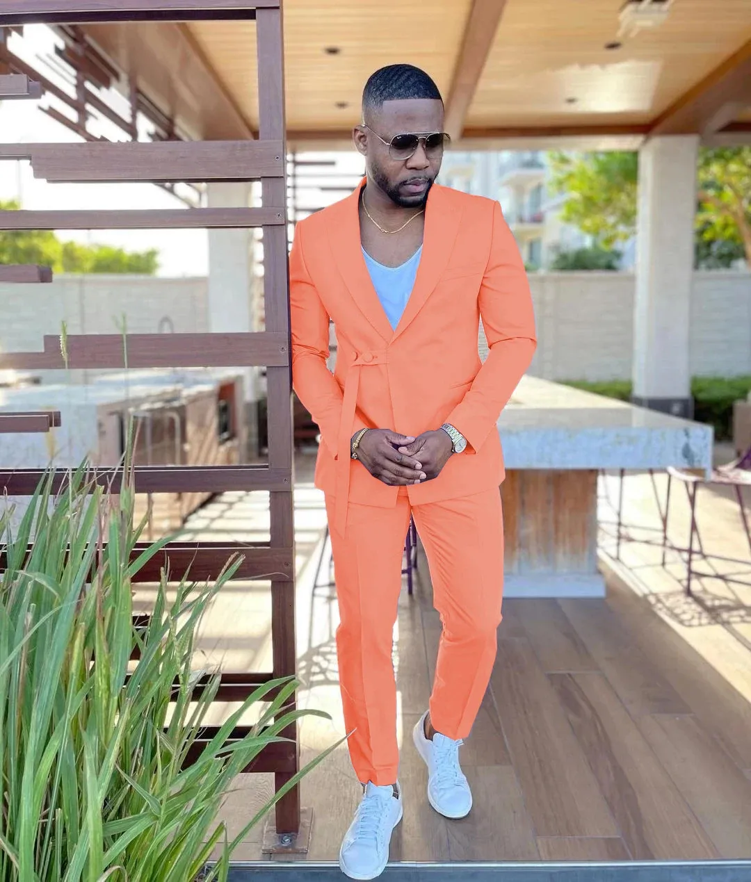 Slim Fit Wedding Peach Colour Coat Pant Peach Double Breasted Suit