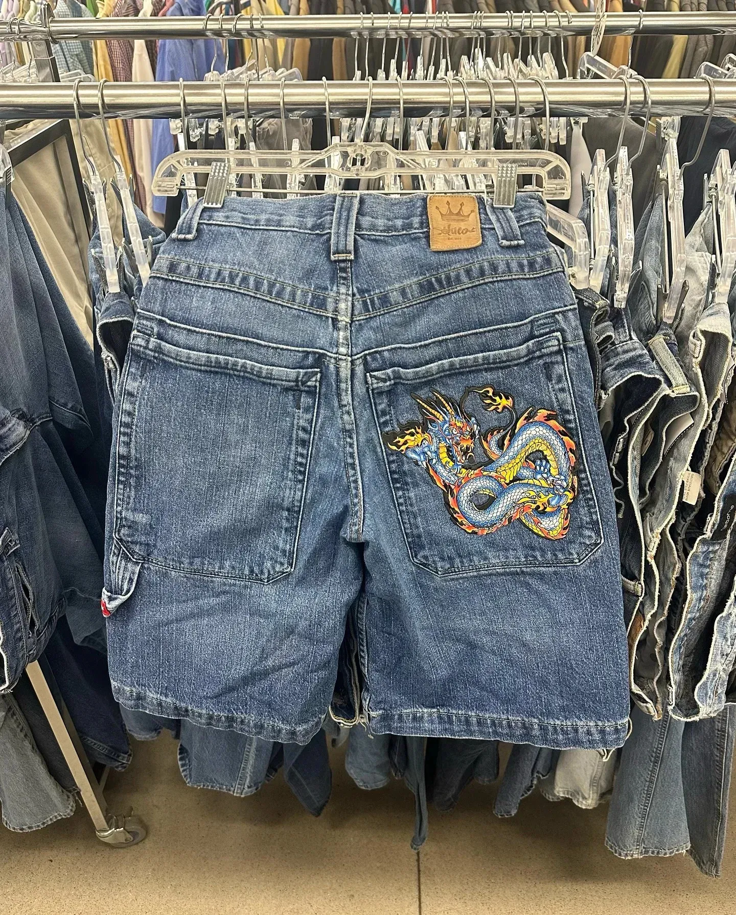Dragon Embroidered Wide Leg Cargo Shorts, Y2K Gothic | DHgate