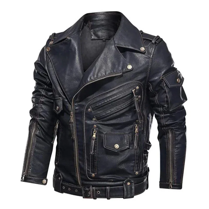 Premium Motorcycle Leather Jacket Men: Cool Zipper Biker