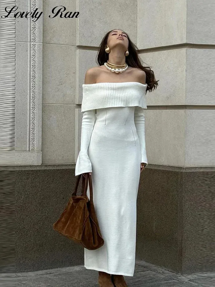 Slash Neck Solid Women Dresses Knitted Solid Off Shoulder Lady Dress Sexy  Slim Hip Package Flare Sleeve Female Vestidos 240808 From Sereinstore,  $28.42 | DHgate.Com