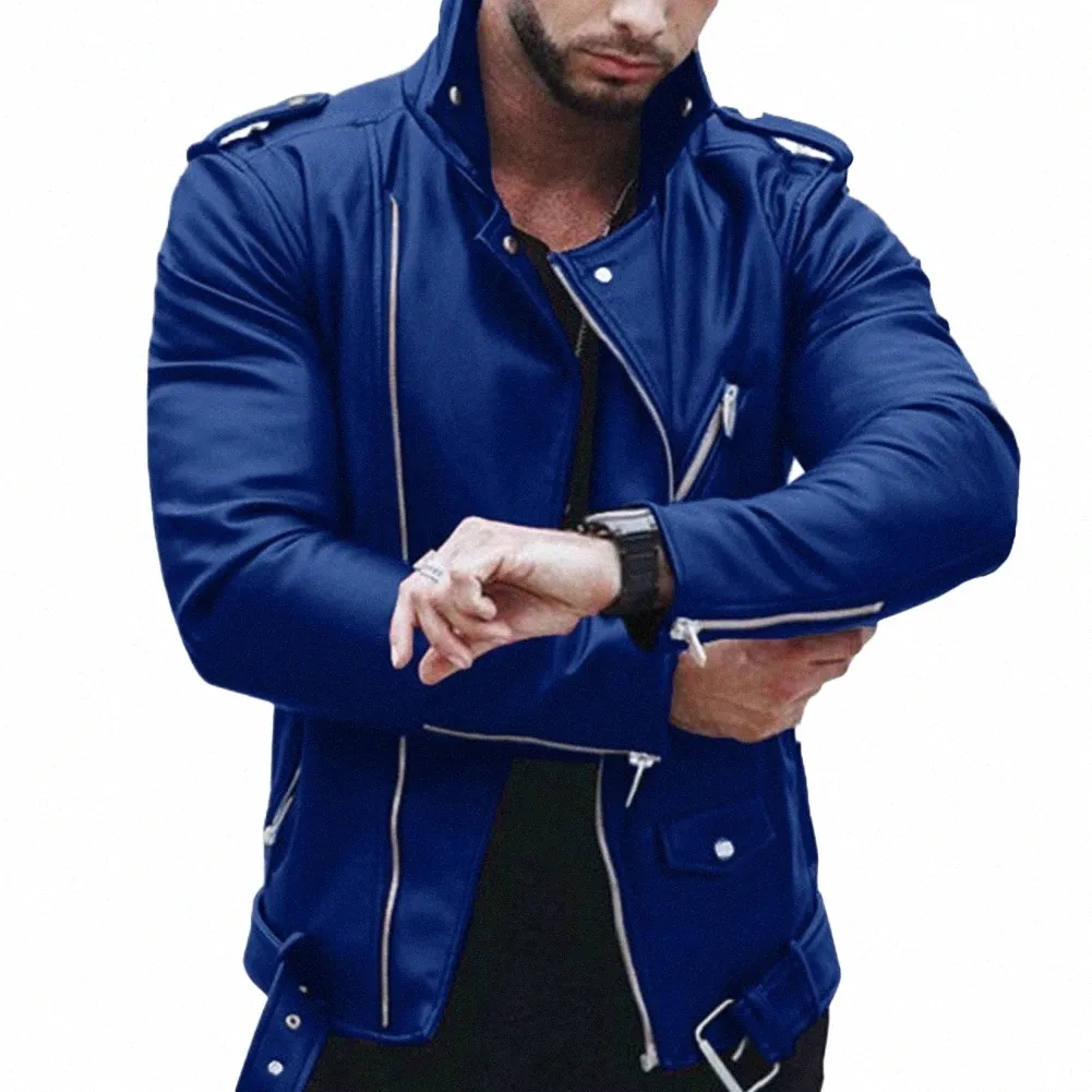retro Men s Leather Jacket Slim Fit Muscle Motorcycle Stand Collar Biker Coat Zip Up Outwear Top Coat Jackets Man k3Yu