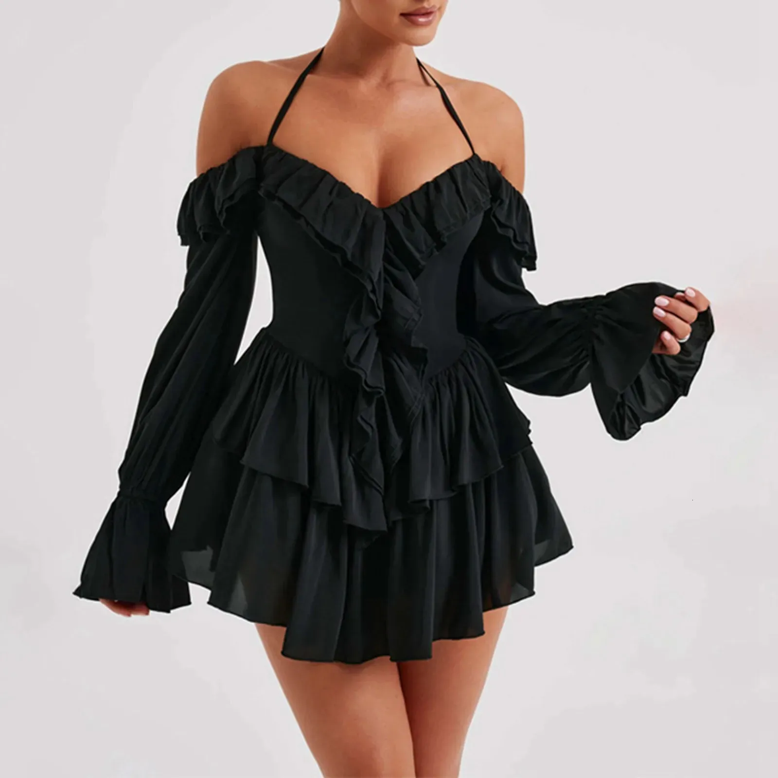 sexy black peplum dress Sexy Black Delicate Floral Applique Mesh Insert Long Peplum Dress SEXY AFFORDABLE CLOTHING
