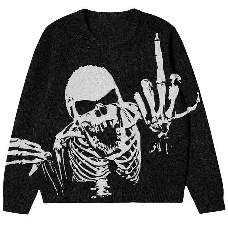 Skull Sweater Men Gothic Punk Vintage Retro Acrylic Knit Pullover