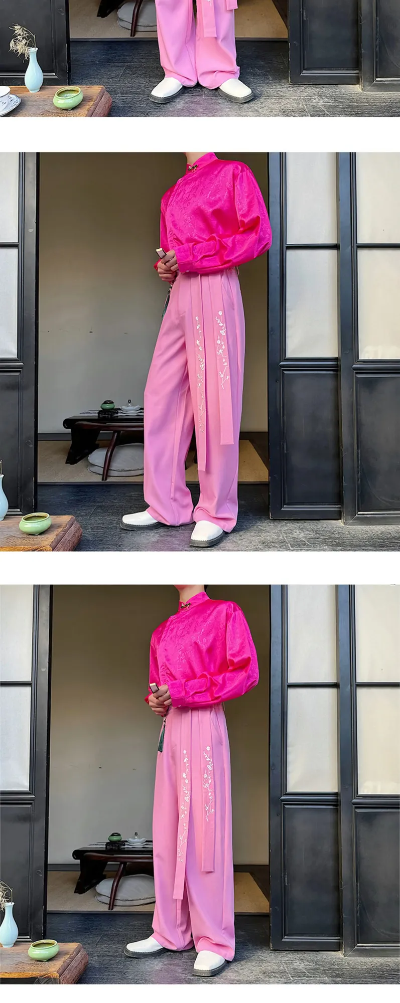 Chinese Style Embroidered Strappy Straight Leg baggy pants Chinese Style Embroidered Strappy Straight Leg baggy pants