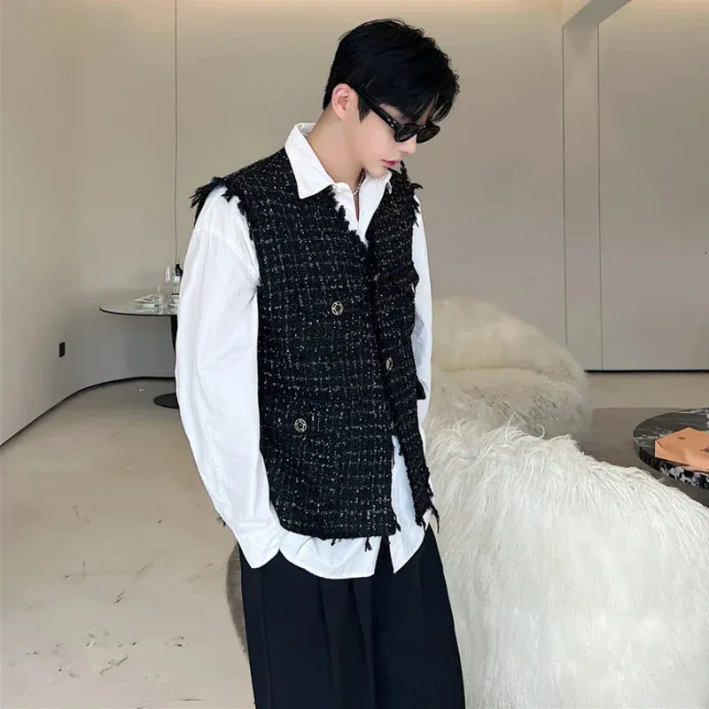 Mens Casual Tweed Vest Coat Korean Style, Knitted Burrs