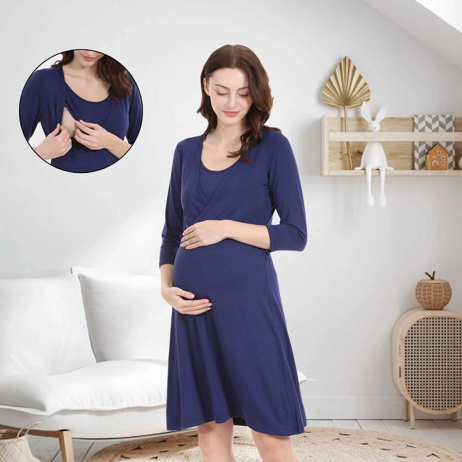 Maternity Nightgown Nursing Friendly Postpartum Nightdress For