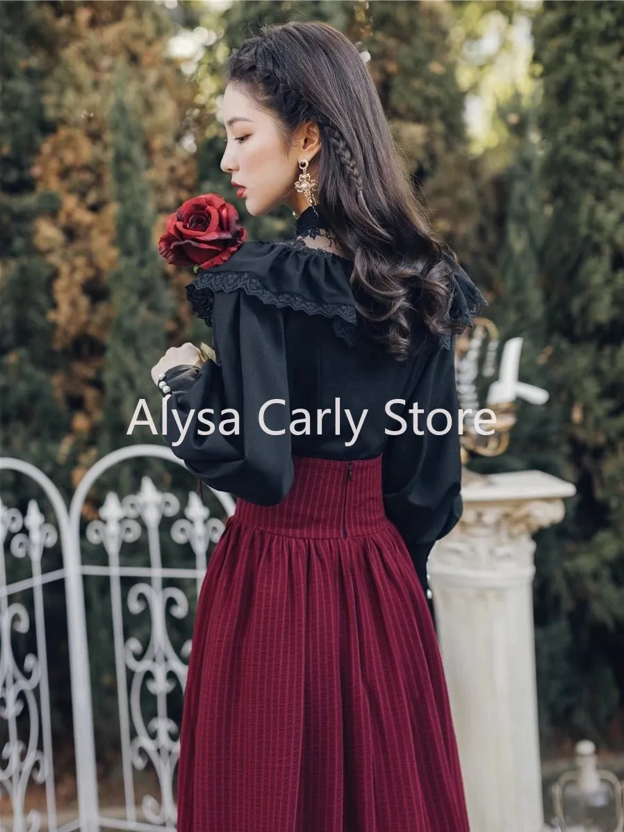 black lace ruffle blouse