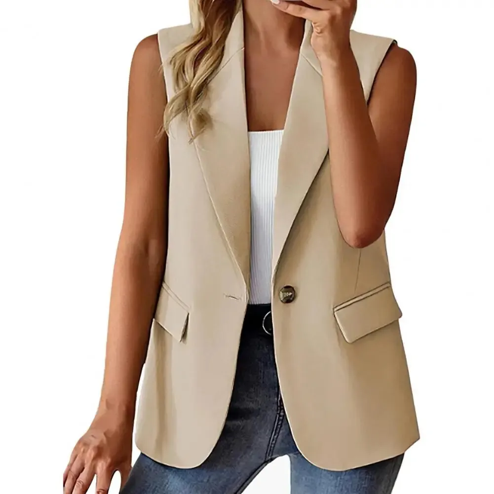 Save Big on Bulk Women's Single Breasted Coat Formal Waistcoat For Ladies  Sleeveless V Neck Business Vest Chic Commute Coat Lapel Single Button