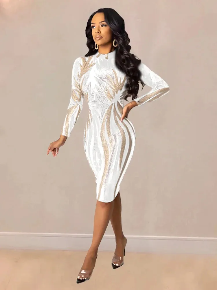 High Neck Sequin Print Long Sleeve Dress –... From Sereinstore, $18.6