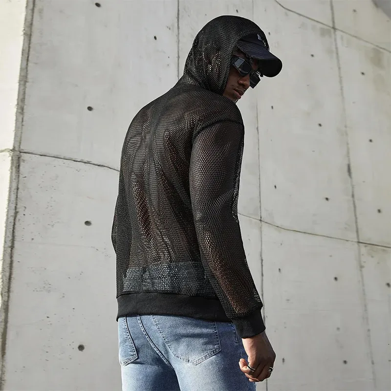 トップス short long sleeves mesh hoodie ZUYPSK Womens Fishnet Long Sleeve Hollow Out Hoodie Pullover