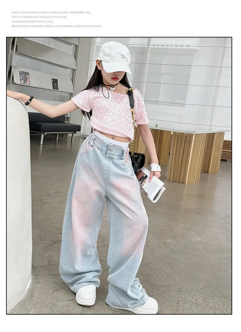 Girls' Wide Leg Jeans Korean Style Loose Fit Pants for Kids, Trendy  Straight Leg Denim, Sizes 120-170cm Shop Now!