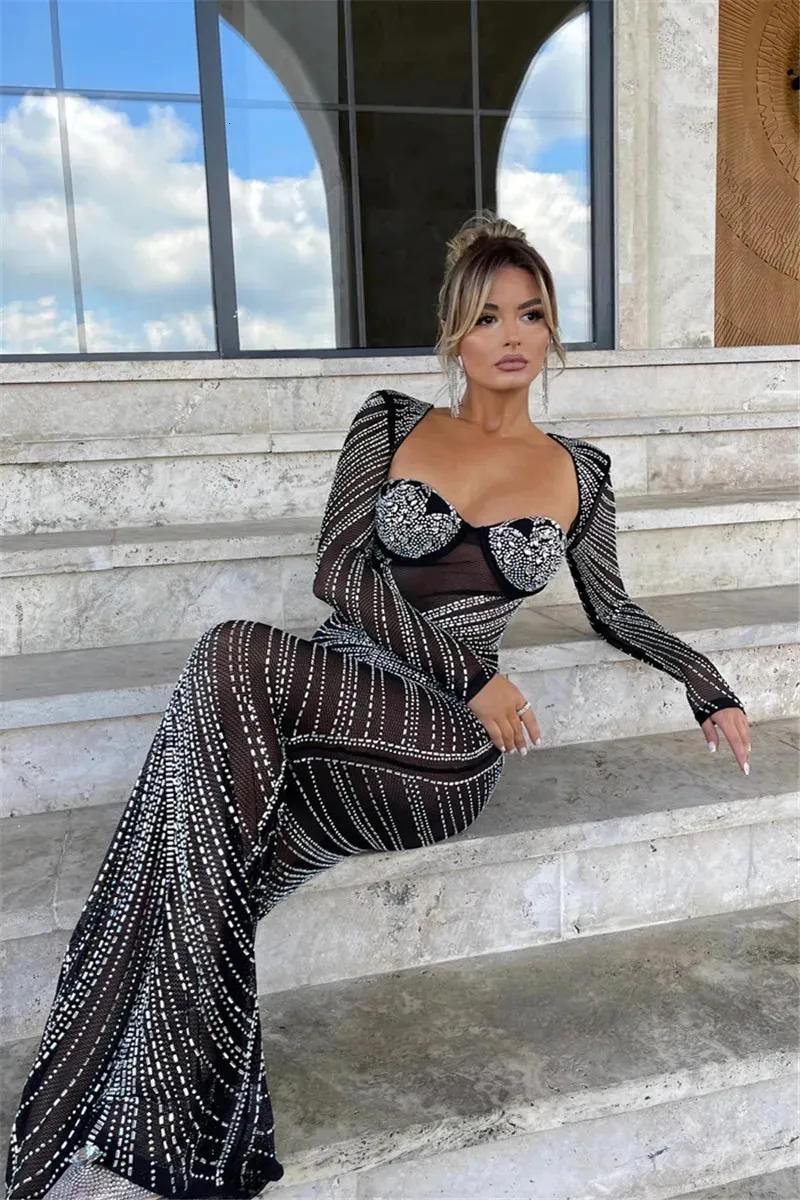 glitter mesh slitted maxi dress Metallic Embroidery Mesh Trumpet Long Dress Side Slit GLGL3382 main image 0