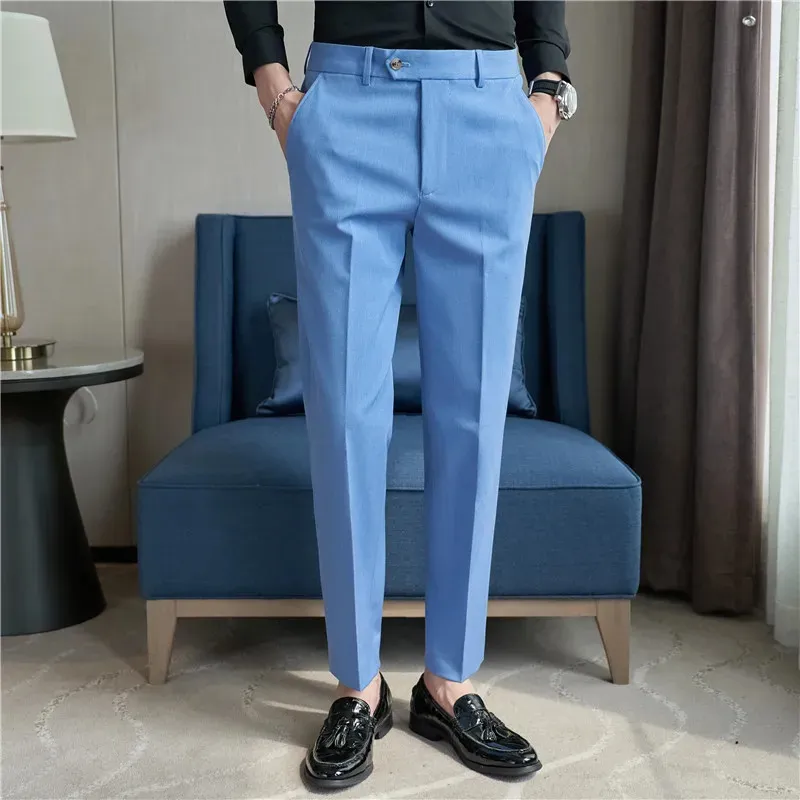 Men's Blue Bootcut Suit Pants Elastic Waistband Casual Formal Dress Capris  for Autumn from Dhgate Men's Pants - price 83.12