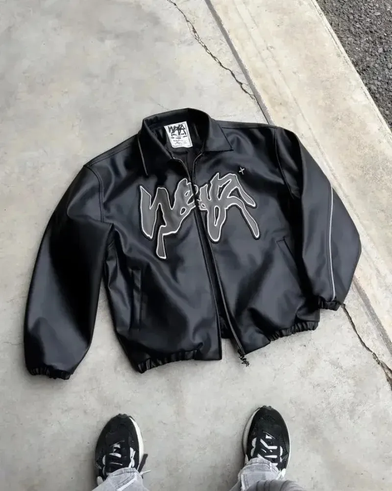 Retro Hip Hop Leather Jacket - Y2K Fashion, Embroidery