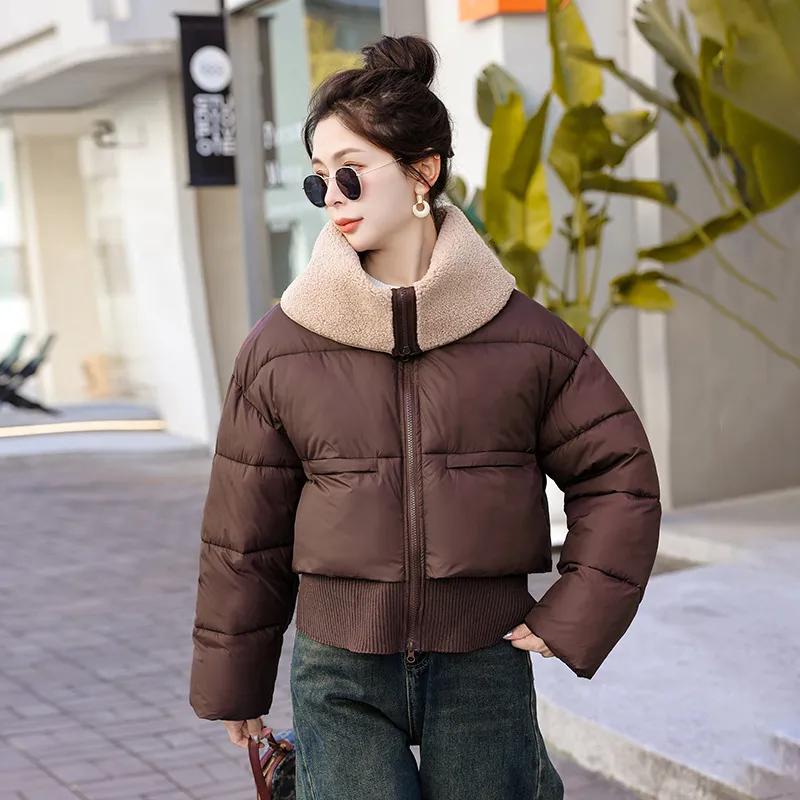 Save Big on Bulk Ladies Lamb Leather Jackets Women's Lamb Wool Blend Jacket  Cotton Padded, Big Collar, High End Design, Short, Casual Best Deals on 