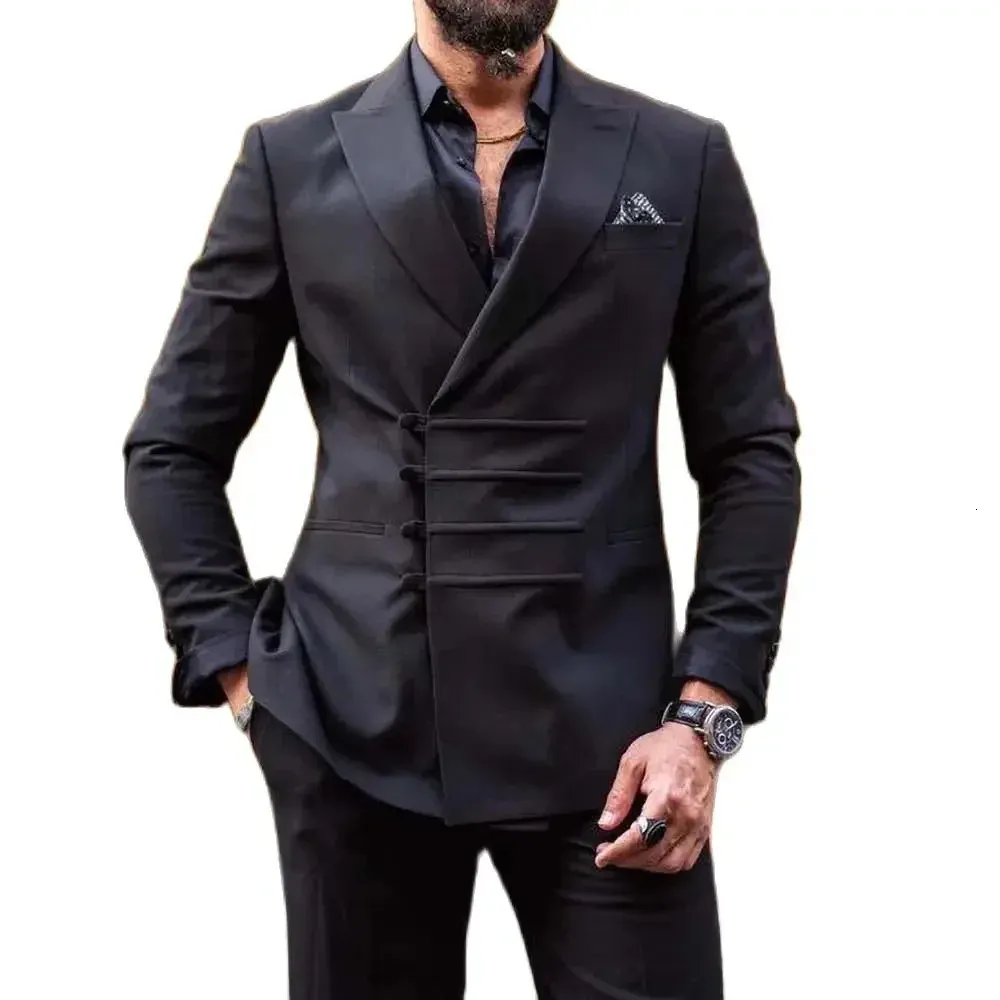 black dress pants black shirt red tie Red Notched Lapel Two-Button Prom Suit with Black Pants main image 1