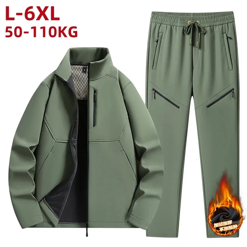 Plus Size 6XL Men s Softshell Fleece Lined Hooded Tracksuit Thickened Fabric Warm Sportswear Set 2 Piece