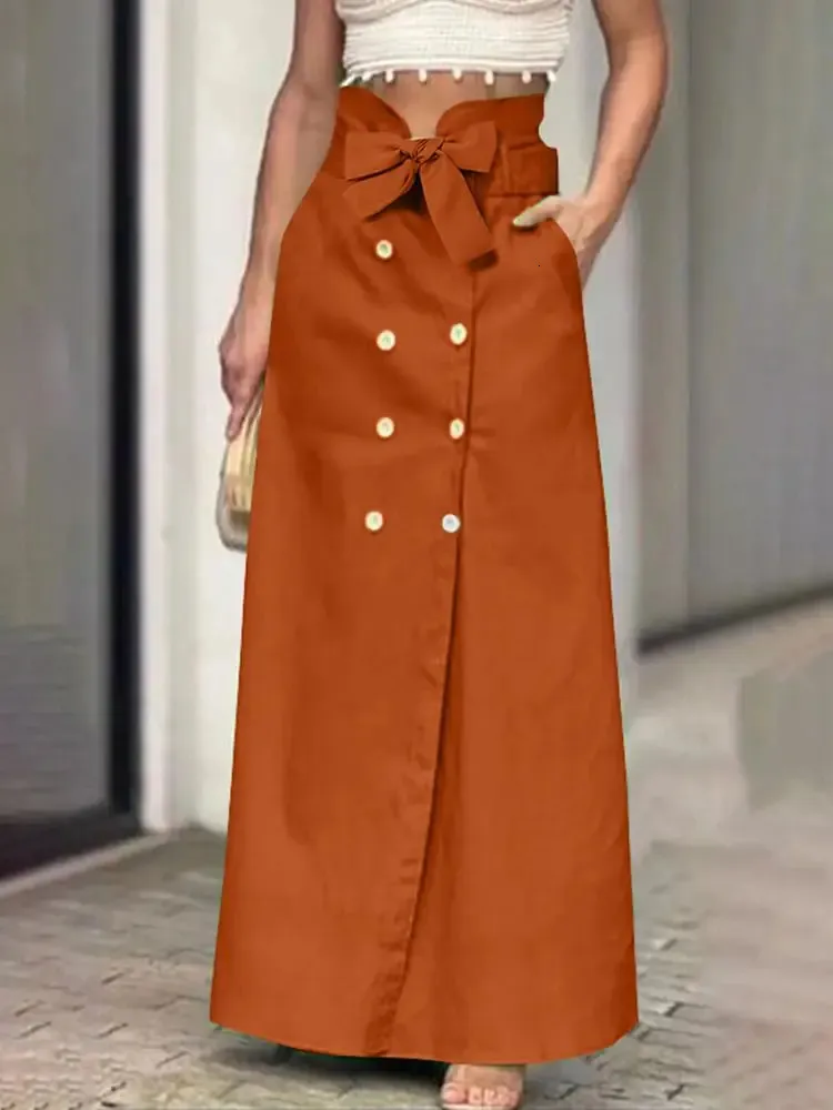 Elegant Maxi Skirts Plus Size 5XL Solid Color Bow Belt Casual Long Skirt With Pockets From Mysticastore 21.91 DHgate.Com