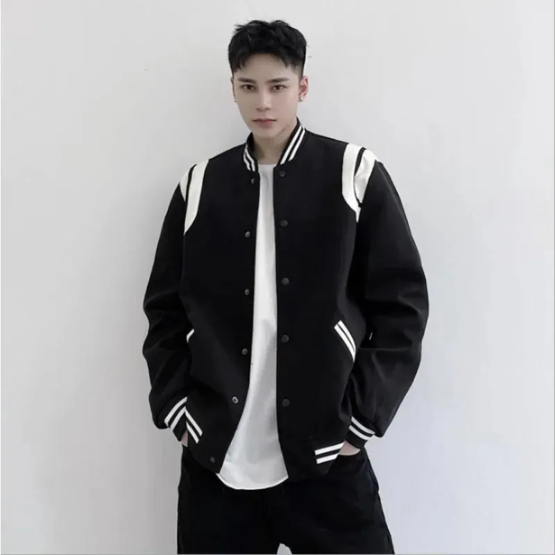 Wool Blend Varsity Bomber Jacket: Unisex Hip Hop Style, Korean