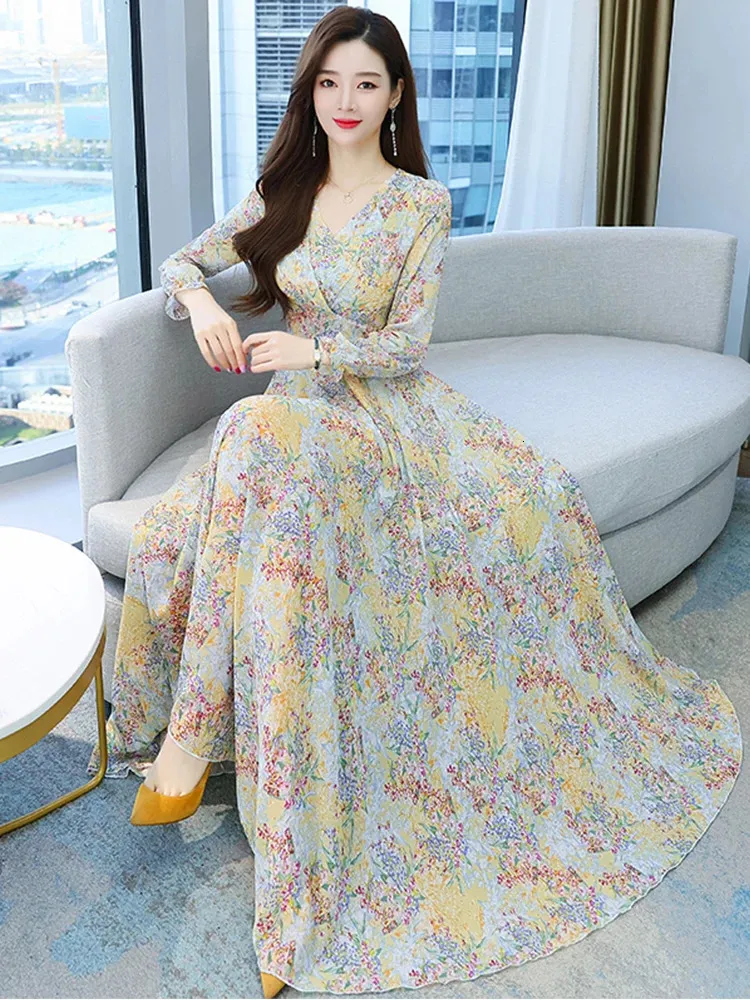 white christmas dresses Maxi blue floral summer chiffon dresses 5017 – Xiaolizi main image 0