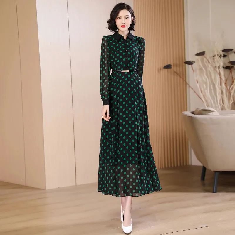 chinese dress ladies V-neck Polka Dot Long Sleeve Midi Dress  Women's Elegant Spring Dress  El  Merrist Store
