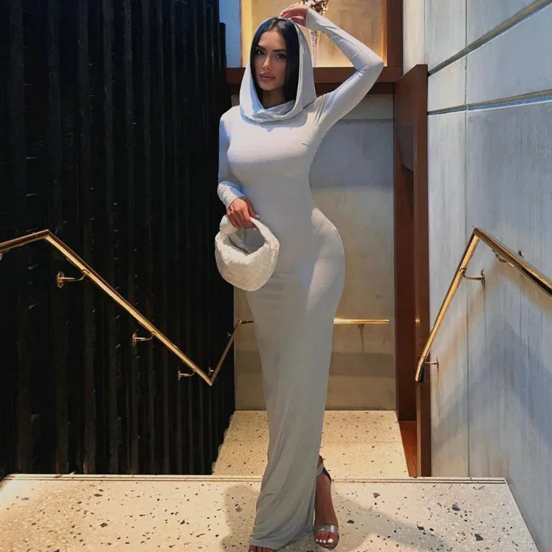 Elegant Fitted Maxi Dress with Hood - Long Sleeves, Back Slit, Bodycon Style - Shop Now! from Dhgate Urban Sexy Dresses - price 60.64 Elegant Fitted Maxi Dress with Hood - Long Sleeves, Back Slit, Bodycon Style - Shop Now! from Dhgate Urban Sexy Dresses - price 60.64
